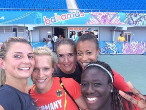 v. l. Inna Weit, Verena Sailer, Rebekka Haase, Tatjana Pinto und Yasmin Kwadwo Staffel WM 2014 Bahamas