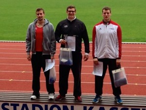 Siegerehrung: Deutscher Hochschulmeisterschaft Speer     (von links) Andre Karasch, Andreas Hofmann, Antoine Wagner